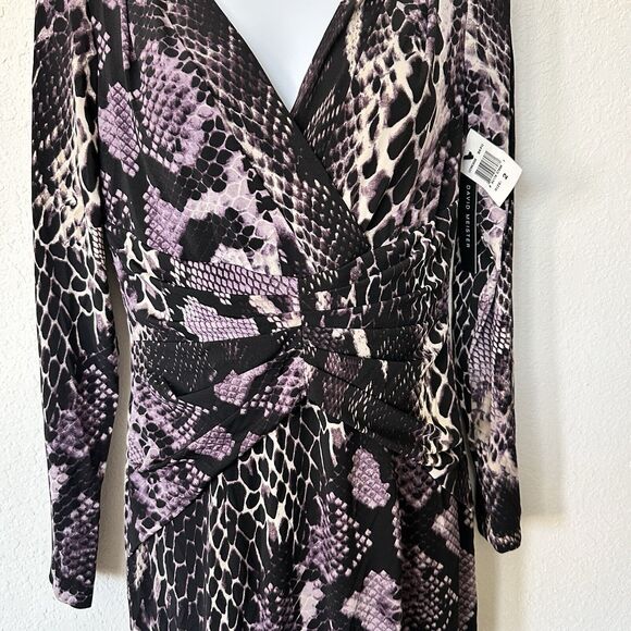 NWT David Meister 2 snake print Long Sleeve Faux Wrap Jersey Dress - Picture 15 of 16